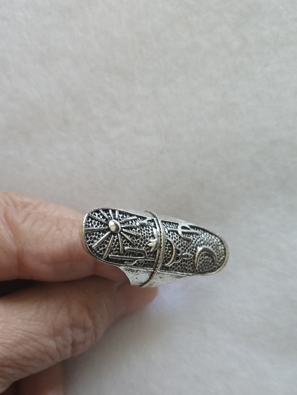Boho Silver-Tone Filigree Thumb/Phalanx Ring.Size 5.
